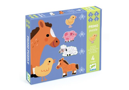  Djeco Animaux à la Ferme - 4 puzzles - 3, 4, 5 et 6 pièces 