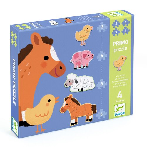  Djeco Animals from the Farm - 4 puzzles - 3, 4, 5 and 6 pieces 