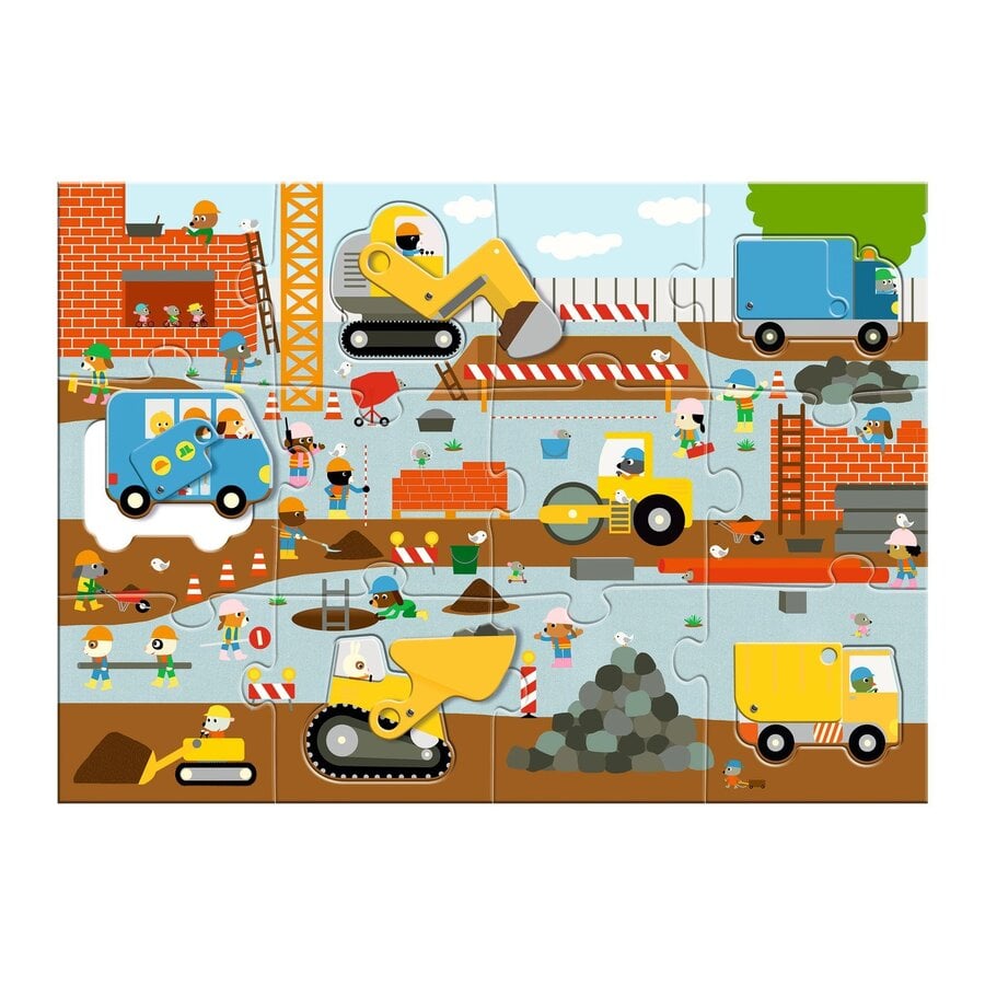 5 giant Construction vehicles  - Puzzle Géant of 12 + 5 pieces-3