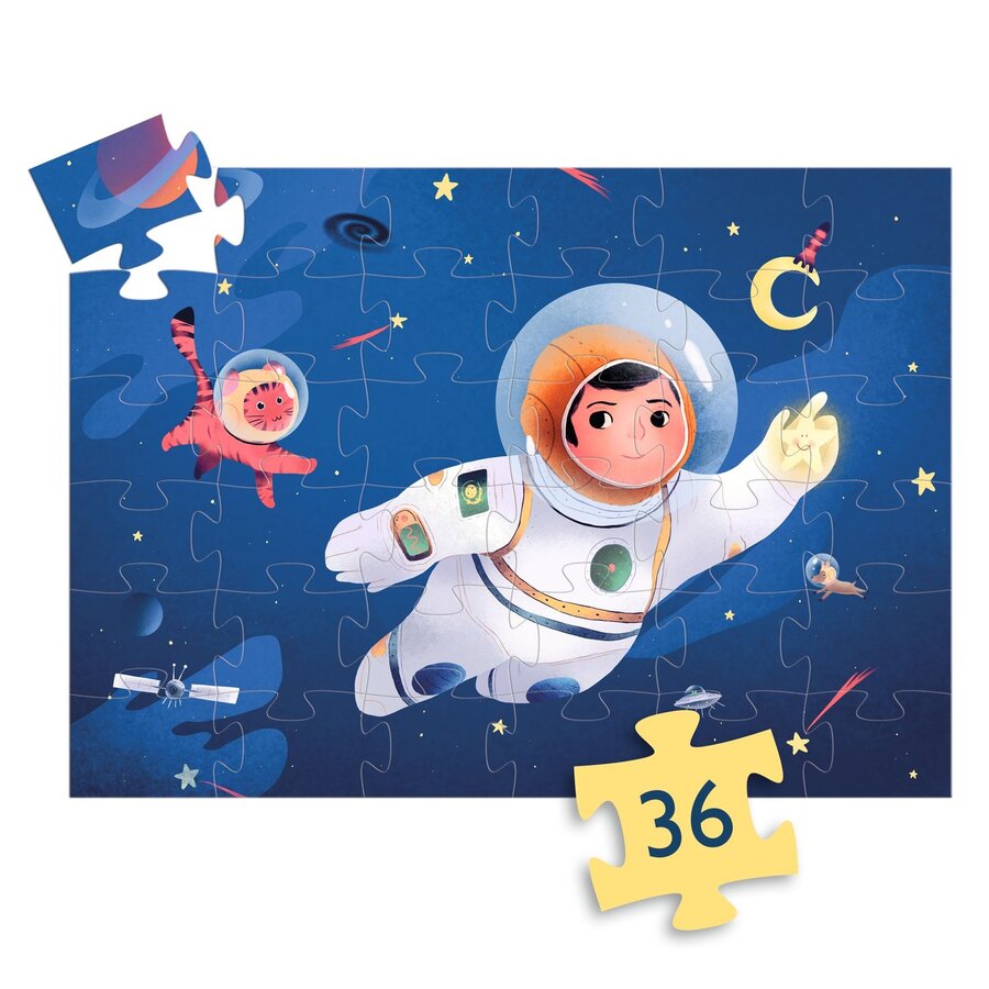 Een astronaut op de maan - Silhouet puzzel van 36 stukjes-2