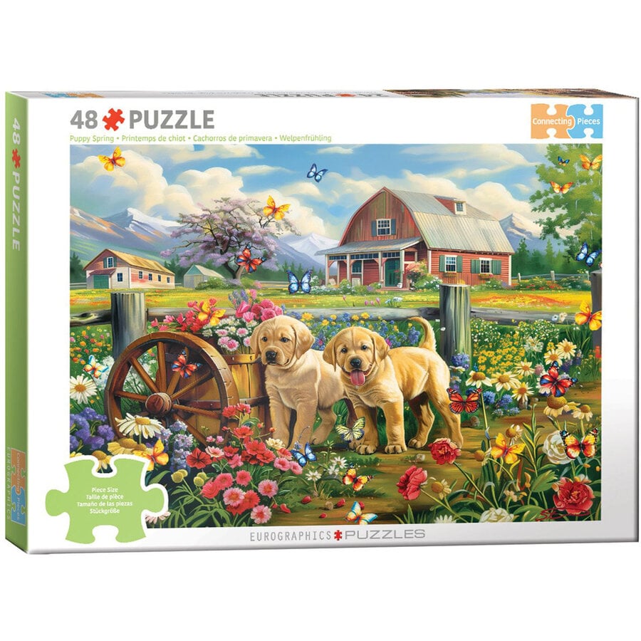 Puppy Spring - Connecting Pieces - framepuzzel van 48 stukjes-1