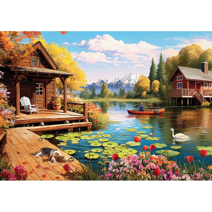 Cottage by the Lake - Connecting Pieces - frame jigsaw puzzle of 24 pieces-2