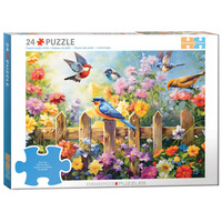 thumb-Playful Garden Birds - Connecting Pieces - frame jigsaw puzzle of 24 pieces-1