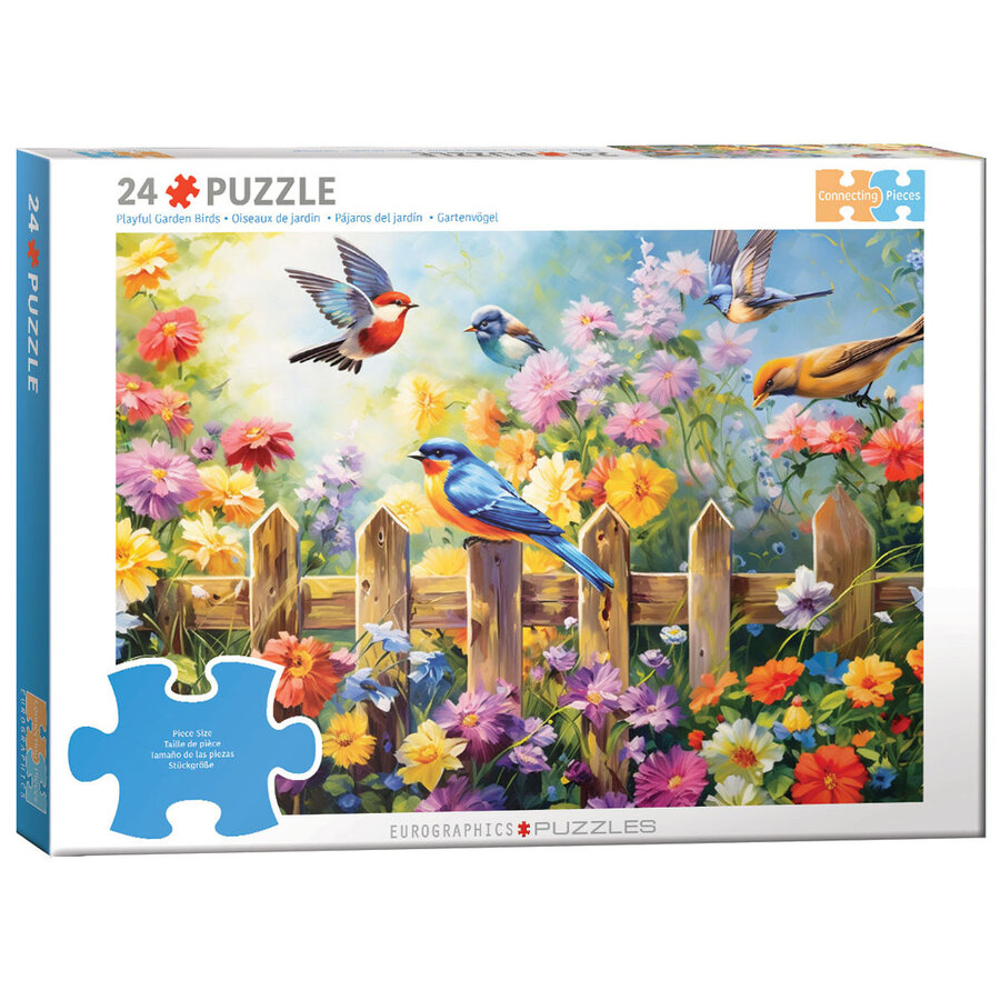 Playful Garden Birds - Connecting Pieces - frame jigsaw puzzle of 24 pieces-1