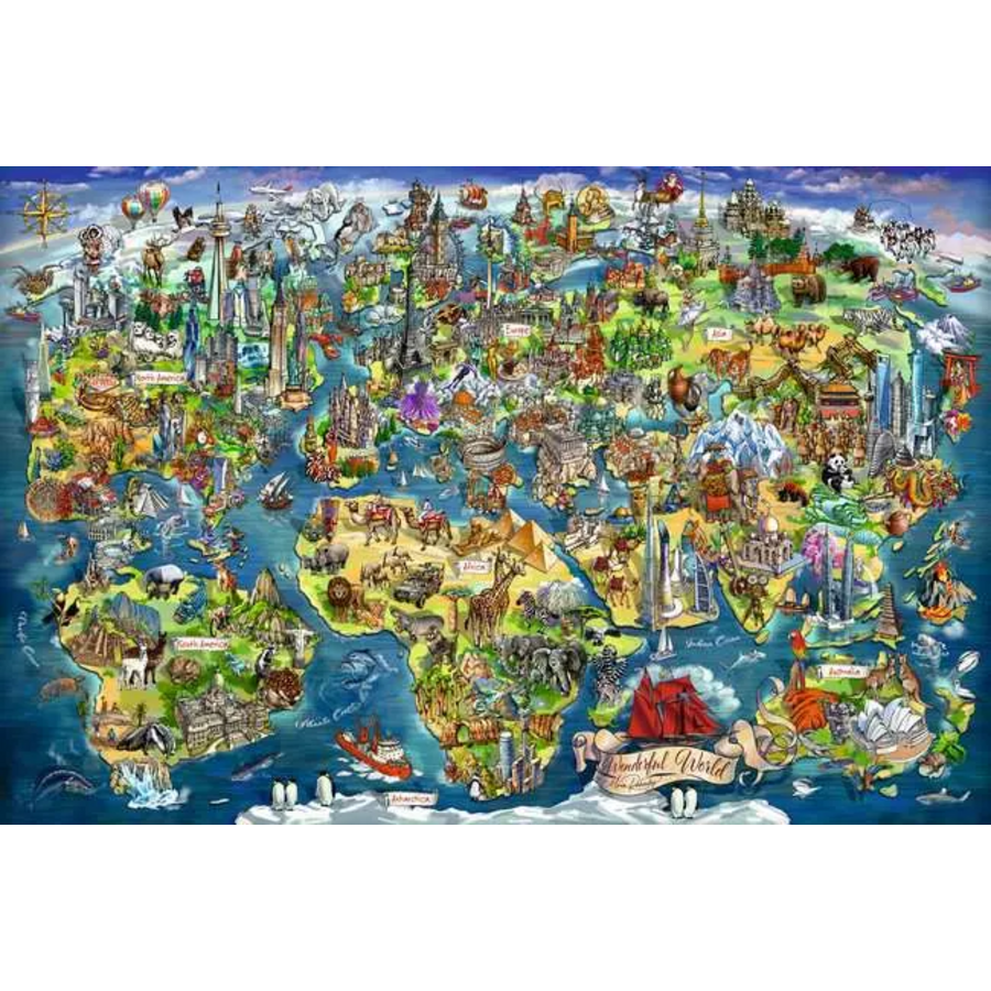 Geïllustreerde wereldkaart - puzzel van 5000 stukjes-2