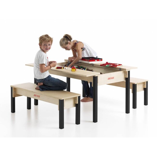 JunkTrunk houten tafel voor Lego met 2 zitbanken voor 4 kinderen