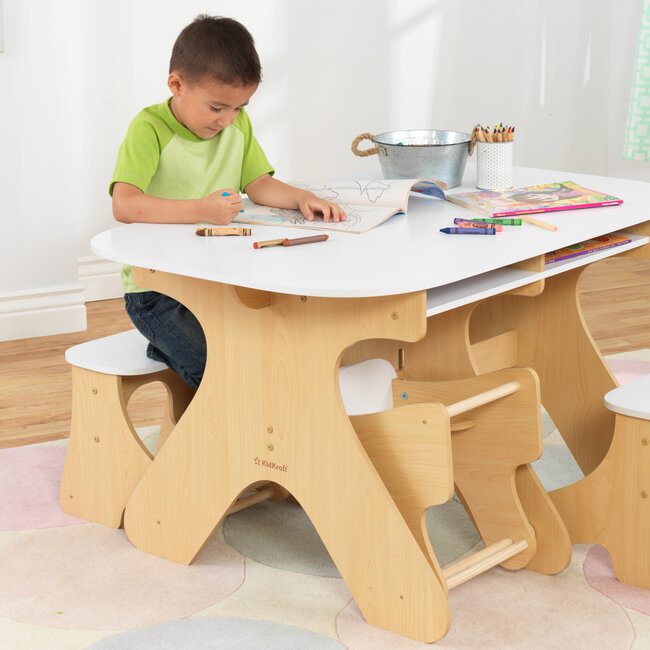 KidKraft tekentafel en bouwtafel voor Lego met 4 inklapbare stoeltjes