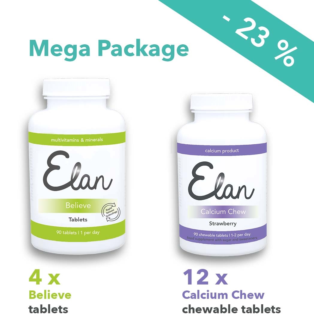 Believe comprimés & 1.500 mg Calcium Chew mega forfait – 12 mois