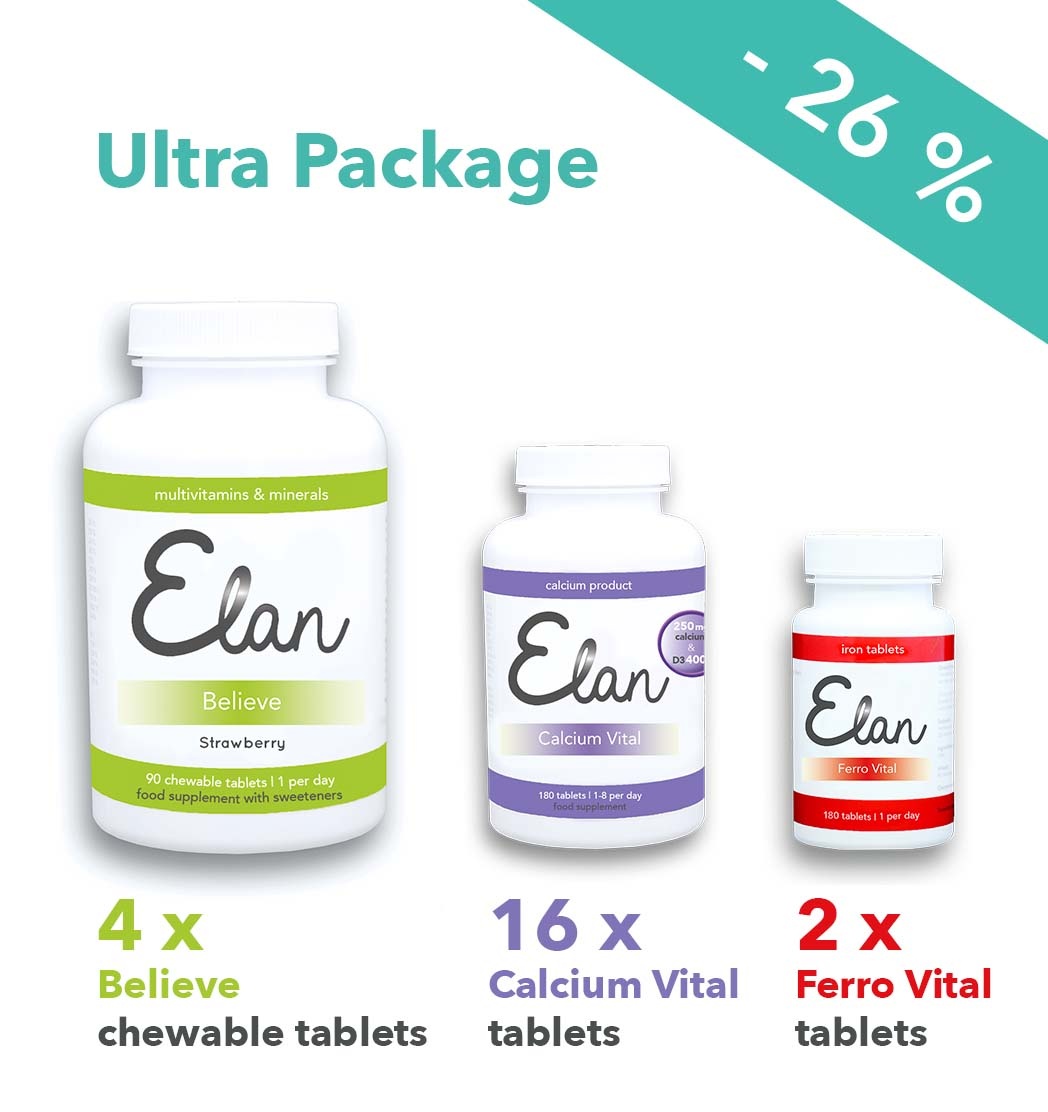 Believe Kautabletten & 2.000 mg Calcium Vital Ultra Pakete - 12 Monate