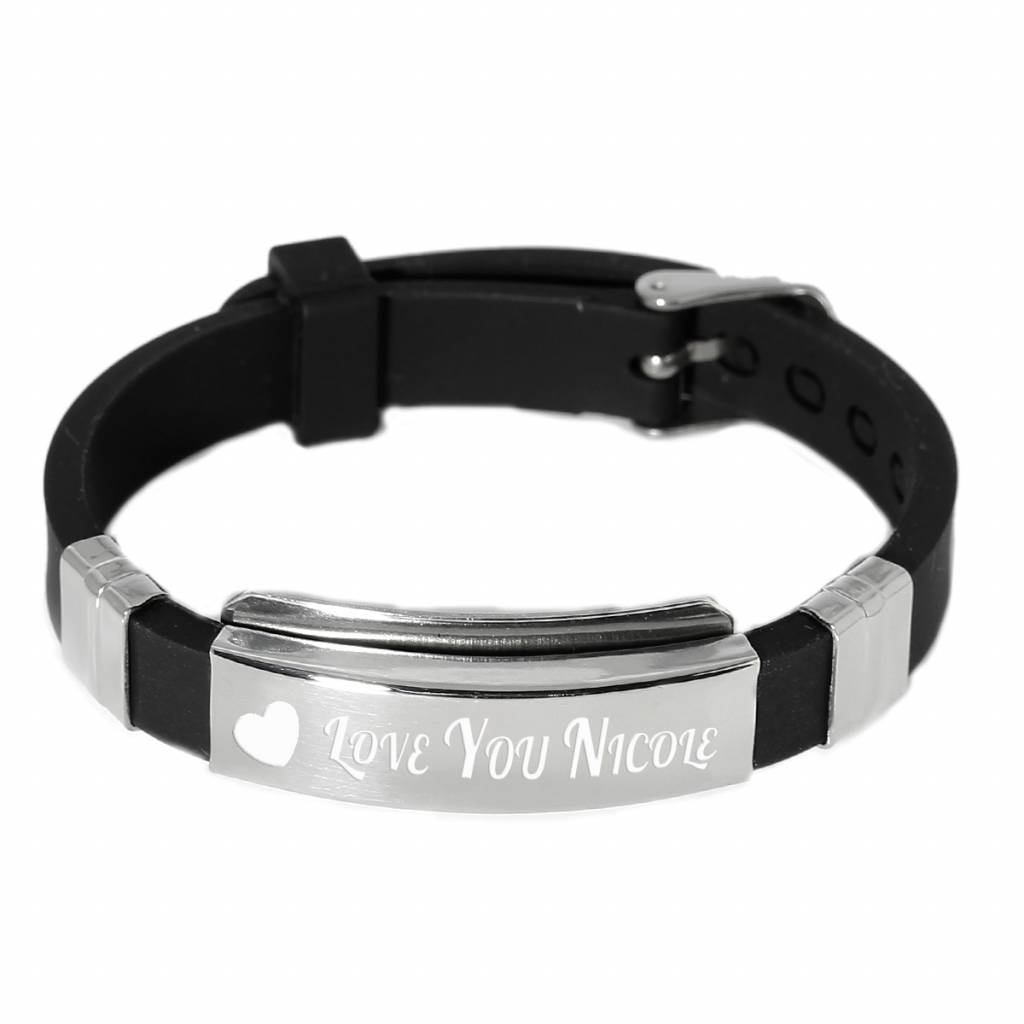 Heren armband graveren zwart| Kies jouw tekst | Gratis Graveren! - Shoppe Mooi & Persoonlijk