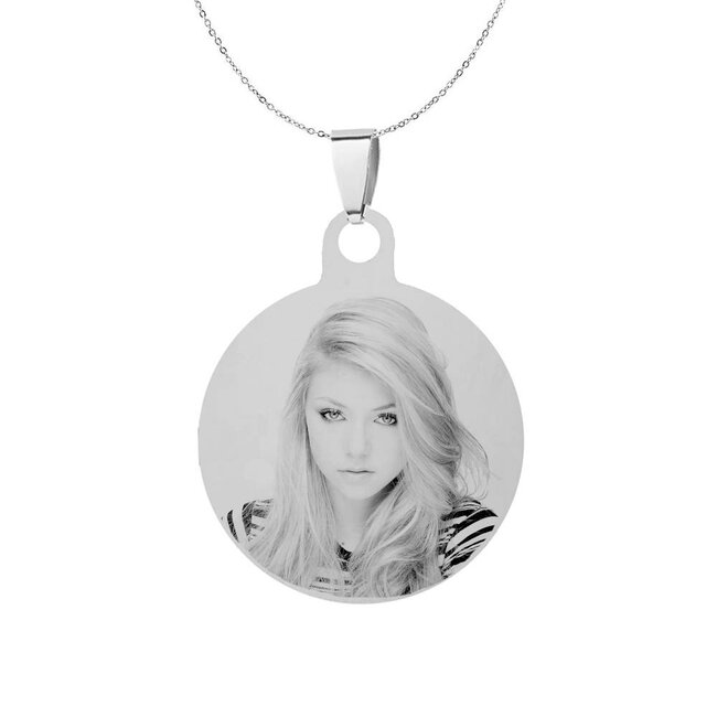 Ketting Graveren Hanger rond zilverkleurig