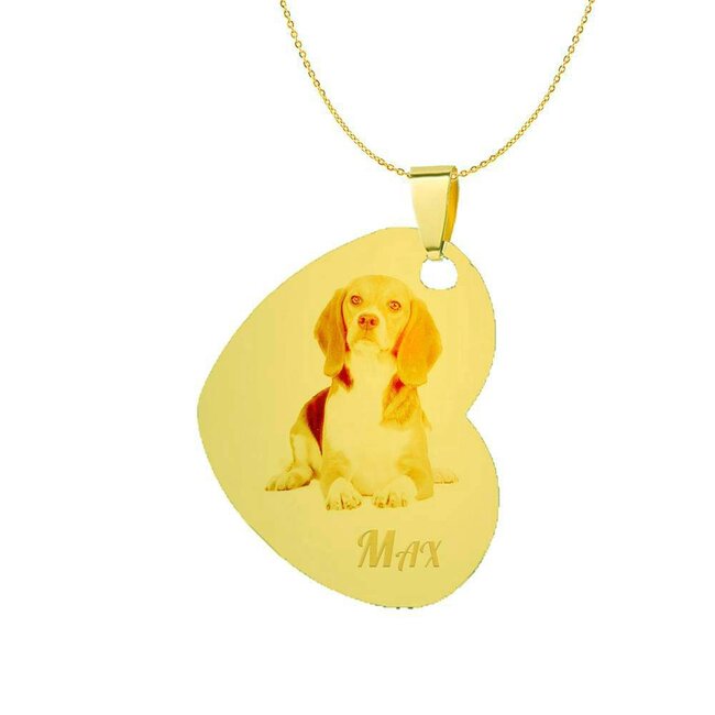 Ketting Graveren Hanger hart gekanteld goudkleurig