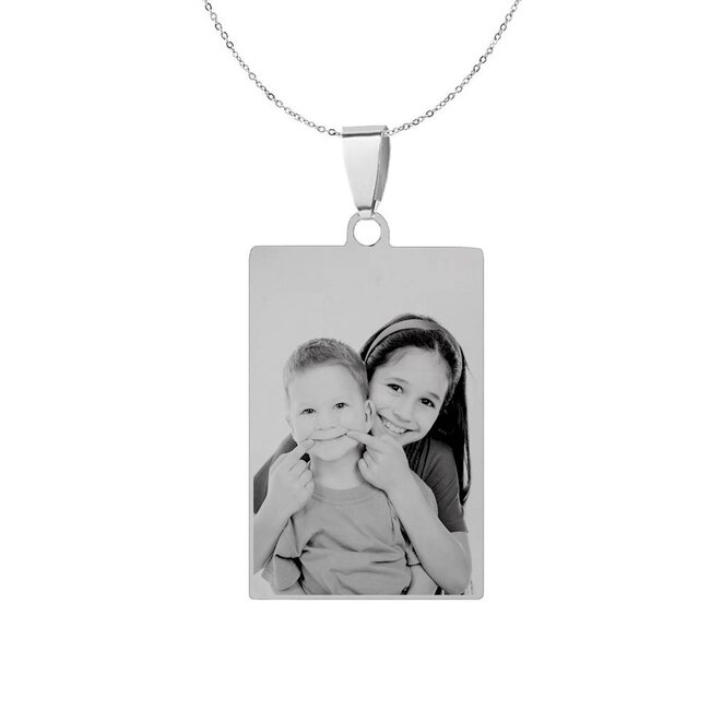 Ketting Graveren Hanger rechthoek zilverkleurig