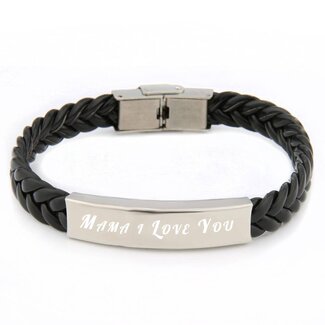 Leren armband graveren zwart