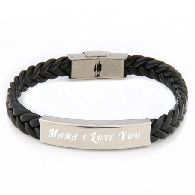 Leren armband graveren zwart