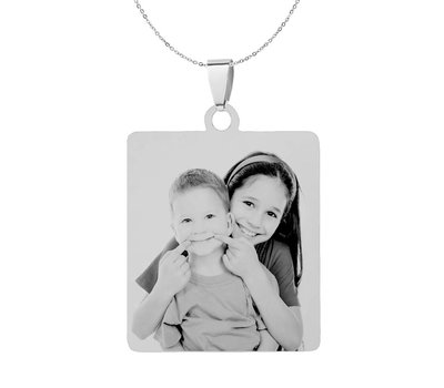 Ketting met foto Ketting Graveren Hanger vierhoek zilverkleurig