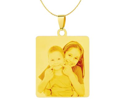 Ketting met foto Ketting Graveren Hanger vierhoek goudkleurig