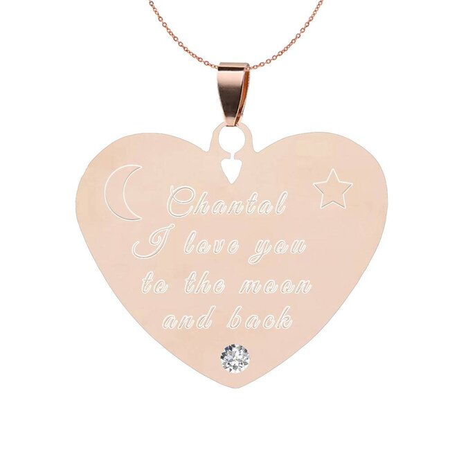 Ketting Graveren Hanger Hart Diamond Rosé Goudkleurig
