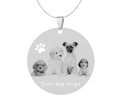 Ketting met foto Ketting Graveren Hanger Rond groot zilverkleurig