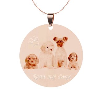 Ketting Graveren Hanger Rond groot Rosé goudkleurig