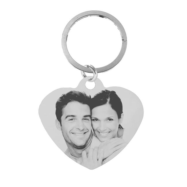 Sleutelhanger Graveren Hart Middel Zilverkleurig met foto en of tekst