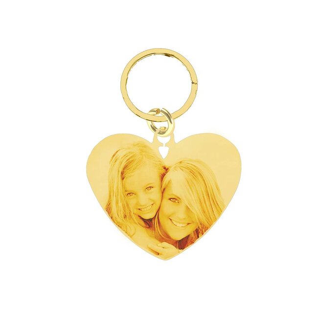 Sleutelhanger Graveren Hart Liefde Goudkleurig met foto en of tekst