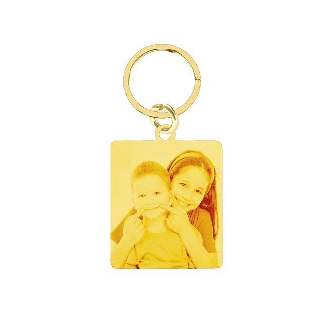 Sleutelhanger Graveren Vierhoek Goudkleurig met foto en of tekst