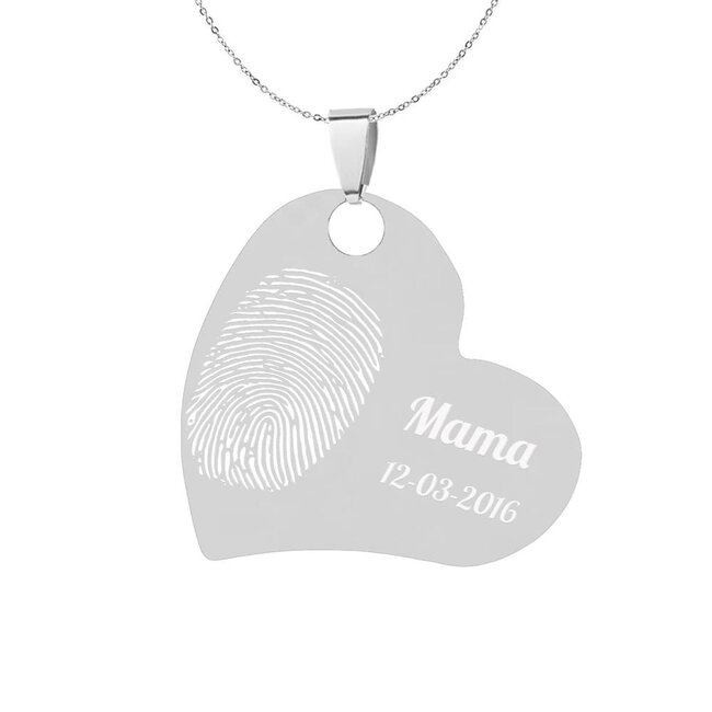 Vingerafdruk sieraad schuin hart zilverkleurig