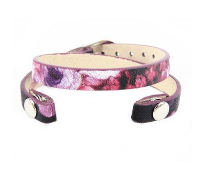 Armband voor munten Losse armband voor munthouder smal leer dubbel paars tropical