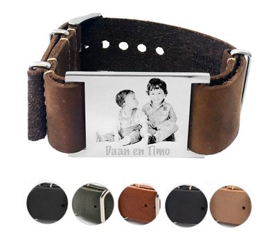 Armband met foto graveren Leren Armband met foto Graveren Soul breed