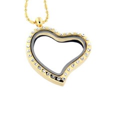 Floating locket Goudkleurige  memory locket hart gebogen strass met ketting