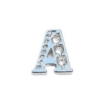 Floating Charms Floating charm letter a met crystals zilverkleurig