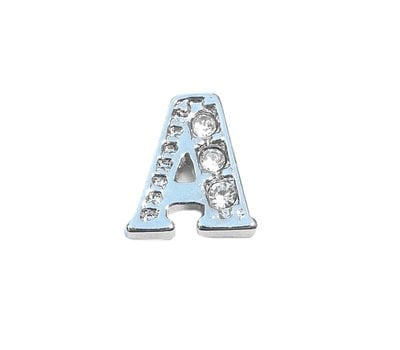 Floating Charms Floating charm letter a met crystals zilverkleurig voor de memory locket