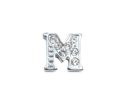 Floating Charms Floating charm letter m met crystals zilverkleurig voor de memory locket