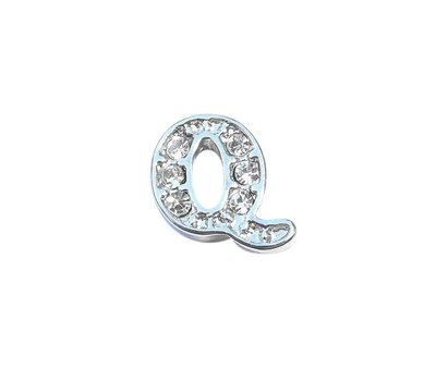 Floating Charms Floating charm letter q met crystals zilverkleurig voor de memory locket