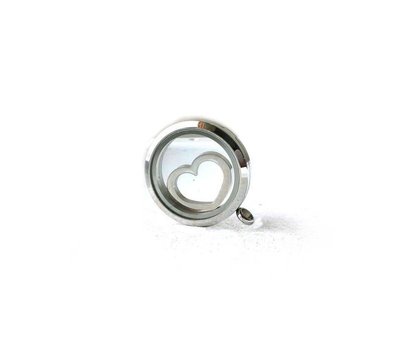 Floating locket  discs Memory locket disk open hart zilverkleurig