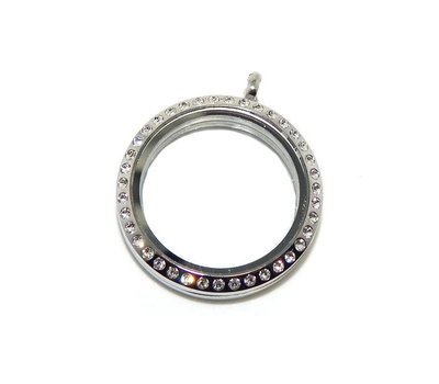 Floating locket Zilverkleurige twist memory locket rond large strass