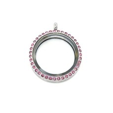 Floating locket Twist memory locket rond large roze strass