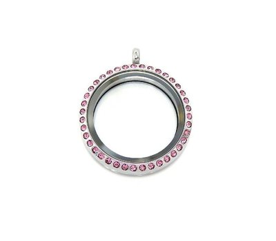 Floating locket Twist memory locket rond large roze strass