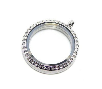 Floating locket Zilverkleurige memory locket twist rond XL strass