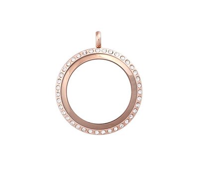 Floating locket Rosé goudkleurige twist memory locket rond large strass