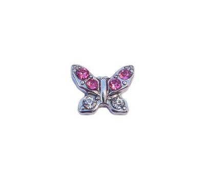 Floating Charms Floating charm vlinder met roze strass steentjes voor de memory locket