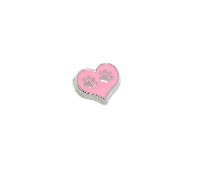 Floating Charms Floating charm hondenpootjes op hart roze voor de memory locket