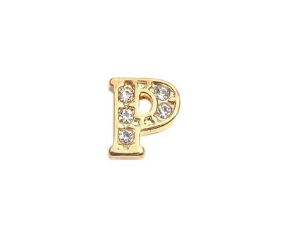 Floating Charms Floating charm letter p met crystals goudkleurig voor de memory locket