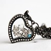 Floating locket Zwarte rvs memory locket hart gebogen strass