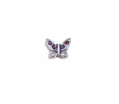 Floating Charms Floating charm vlinder met paarse strass steentjes voor de memory locket