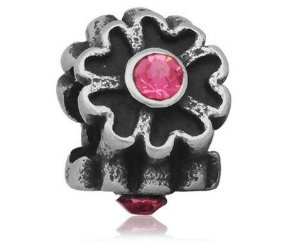 Bedels en Kralen Bedel bloem roze zilverkleurig voor bedelarmbanden