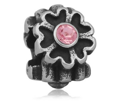 Bedels en Kralen Bedel bloem licht roze zilverkleurig voor bedelarmbanden
