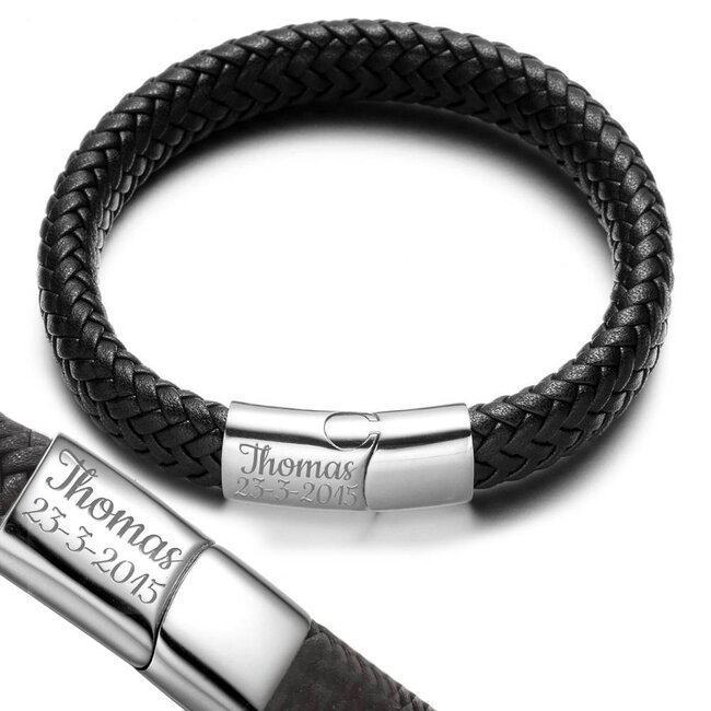 Leren armband graveren Zen zwart