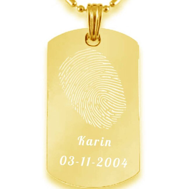 Vingerafdruk sieraad dogtag goudkleurig